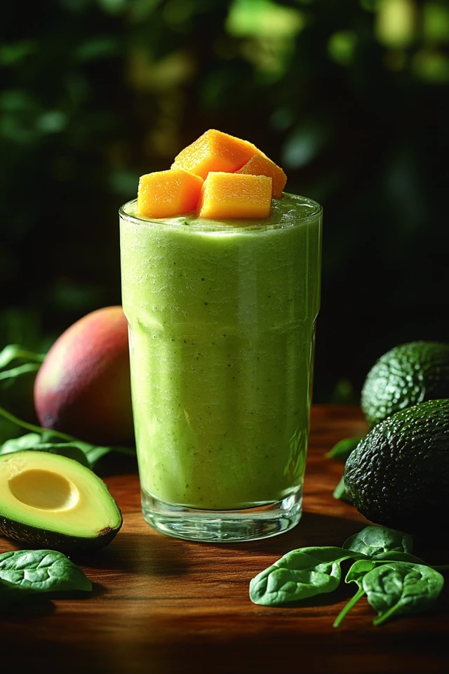 Sweet Green Smoothie: Spinach, Avocado, and Mango Delight